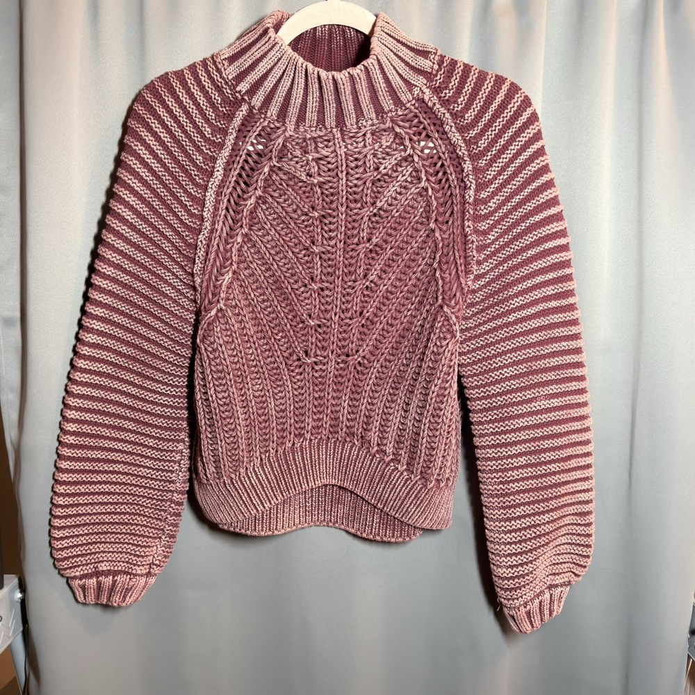 Free People Sweetheart Ribbed Chunky Mock Neck Sweater Garnet Grotto Sz Small
